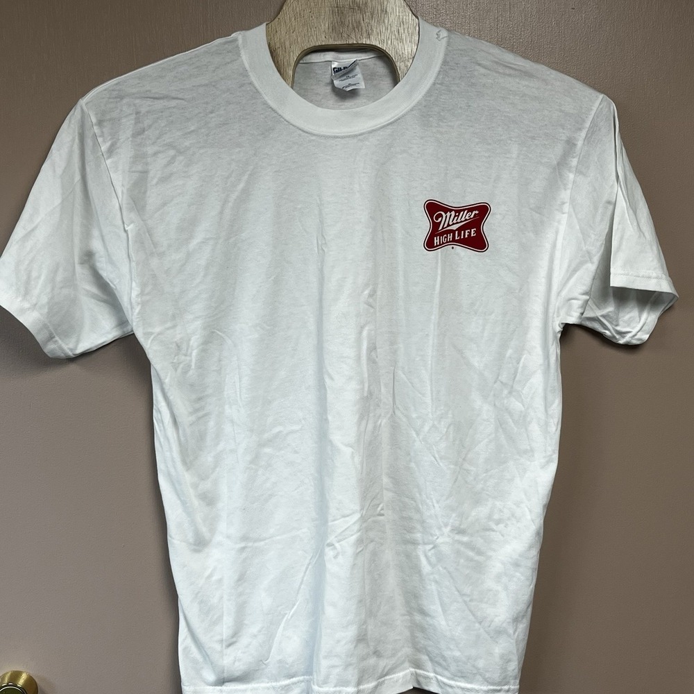 Miller High Life Beer T-Shirt Mens Size XL White Short Sleeve Graphic Cotton Tee